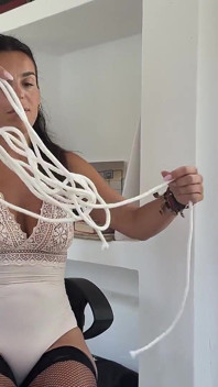 Office Self Bond: Secretary Latina Ties Herself up for Boss, Gives Blowjob and Foot Job Then Hogtied HD