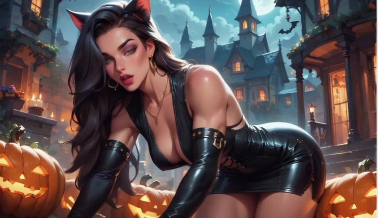 Horny van stevie: Feline, verkleidete frau für halloween ai