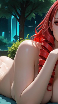 Smyslná Nahá Cyberpunk Femme Fatale s dlouhými zrzkami