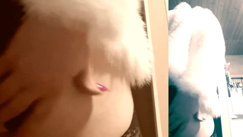 Trans fur bitch: Retro Transfurlady mostra peitos e pau duro e porra