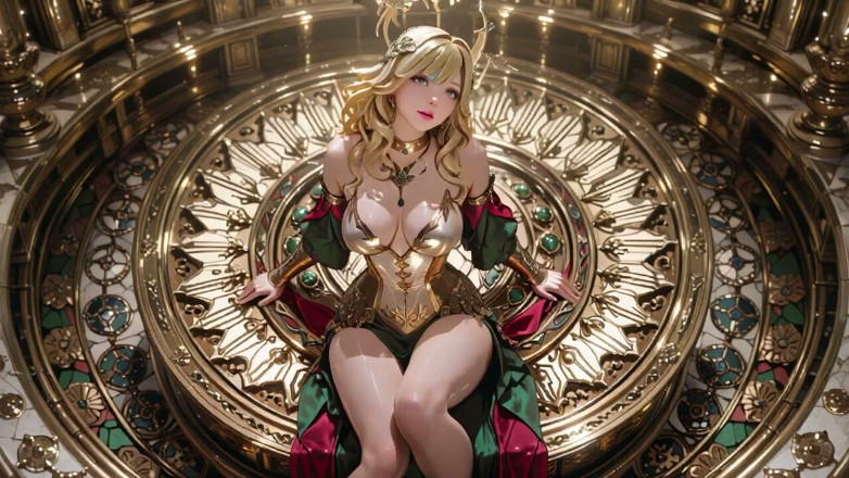 Seraphina Vale: Loira Angel Queen! Sagrada ajoelhada em uma Grande Catedral, o...