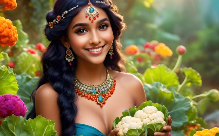 AI Girls: Vacker storbröst naken indisk älva med blomkål
