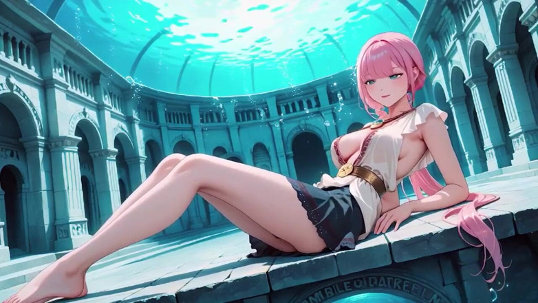 Tay Swift X: Undervattens fantasy rosahårig flicka i en sjöman kostym Lounging Lazely,...