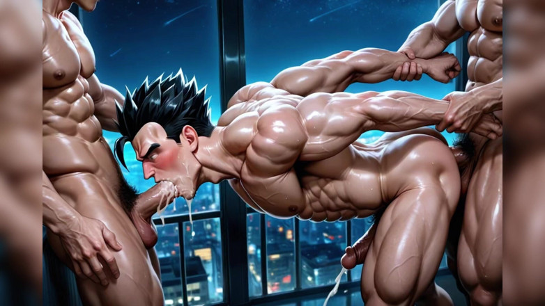 AI gay porn: Kusová trojka šukání zadku