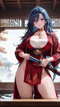 Blue-haired Samurai! Service in the Bamboo Grove. What Secrets Hide Under That High-slit Kimono?