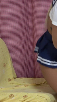 View Under the Desk, Tanned Busty Miniskirt Student Uniform Girl's Natural Tits, Big Ass, Thighs, Legs, Thong Panties, Camel Toe