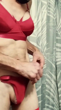 Sexy Crazy Red Outfit Crossdresser Is Wearing