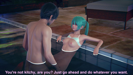 Waifu club 3D: Miku cums in the pool from a big cock
