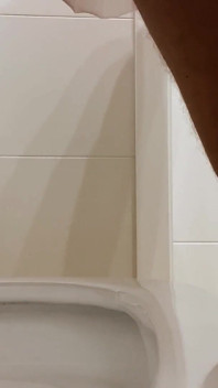 ミニスカートでお尻が大きい女装者がおしっこをしている