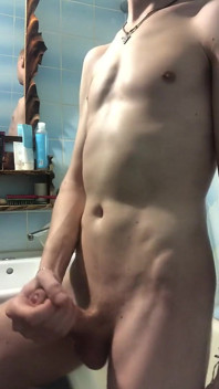 Hot Skinny Twink Jerks off in the Bathroom and Cums a Lot