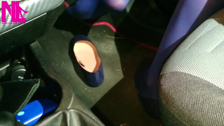 Nyllady: Dangling in Blue Pantyhose and Blue Flats on a Gas...