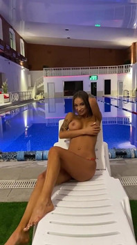 Monika Fox in Red Bikini and Show Boobs in Pool