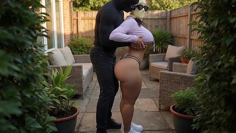 Animate golden: Tall Stepdad Pressing Petite Big Ass Stepdaughter in Backyard