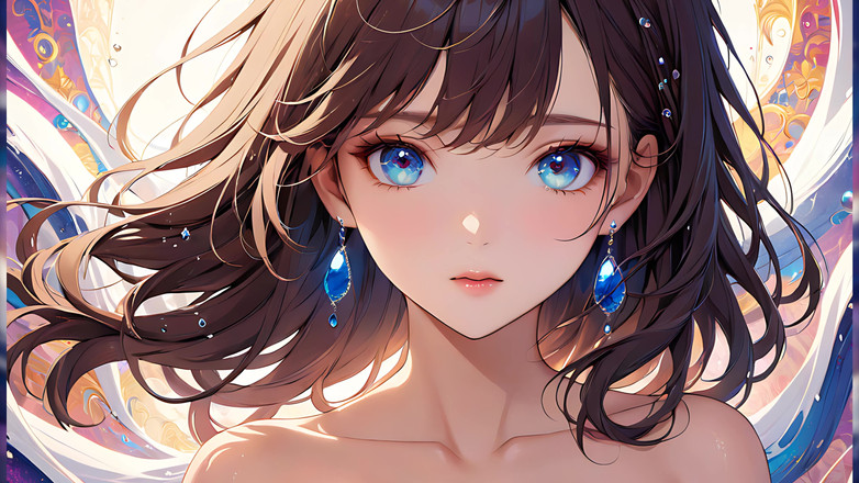 AI Girls: 彩绘反射 - 眼睛充满色彩的艺术裸体女人