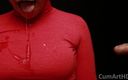 CumArtHD: CFNM - červený rolák, černé rty - honění + stříkání do pusy + sperma na oblečení