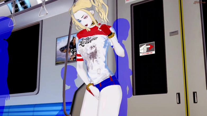Hentai Smash: Harley Quinn pociera i palcami swoją cipkę w metrze - DC...