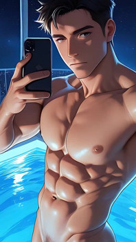 Shredded Gym Guy Nude Erect Dick Mirror Selfie in Infinity Pool
