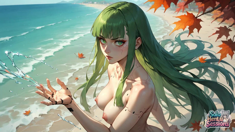 Solo Hentai Sessions: Dewi hijau di tepi pantai menghisap solace