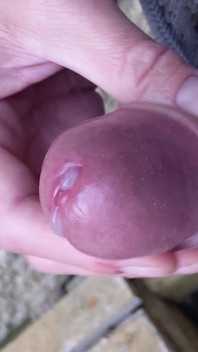 Un grande cazzo non circonciso si sega all'aperto e sborra al limite