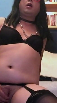 Sissy with a Hairy Pussy Enjoys Herself Until She Cums