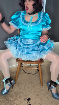Satin Sissy Maid Riding Her Sex Doll in Chastity and Cuffs