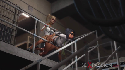 3dxpassion: Harley Quinn fucks hard a female prison warden with a...