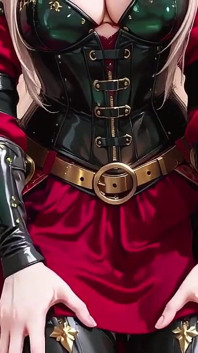 Verbotene fantasie in roter und grüner Rüstung! Blonde knight lounget verführerisch, während ihr silberhaariger partner kniet, um zu dienen