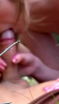 Monk with big cock fucks blonde teen Cristal in the forest and gives her cumshot