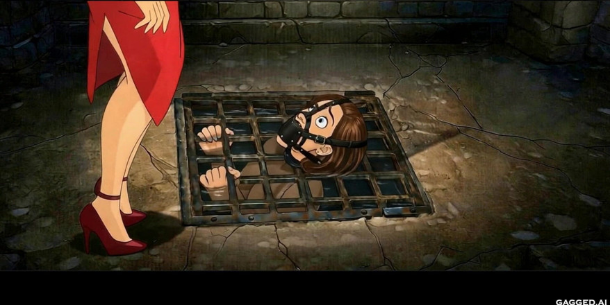 Gagged AI Cartoons: Signora in rosso