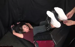 Busty Brunette Adores Getting Her Sexy Feet Tickled