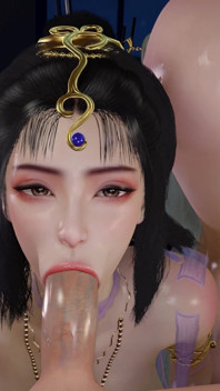 3 boyutlu iki azgın hatun büyük bir yarağı paylaşıyor