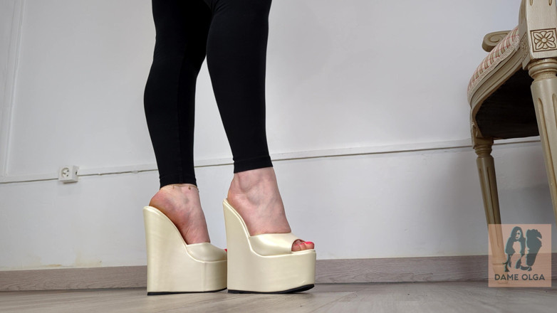 Dame Olga: Shoe Collection: White Platform Wedge Mules - Dame Olga (4k) (659)