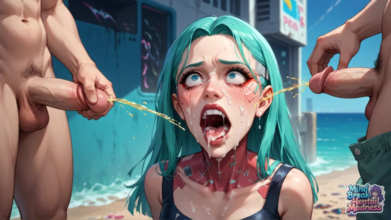 Mind Break Hentai Madness: Bliss, la malul plajei, vibrator dublu cu lapte care ejaculează!