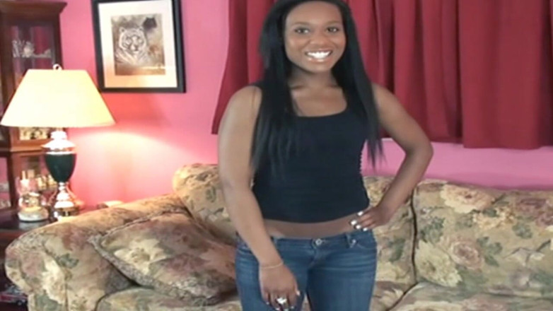 BANGORA RETRO CLUB: Seductive Ebony Babe Strips Naked on Couch Teasing Pussy