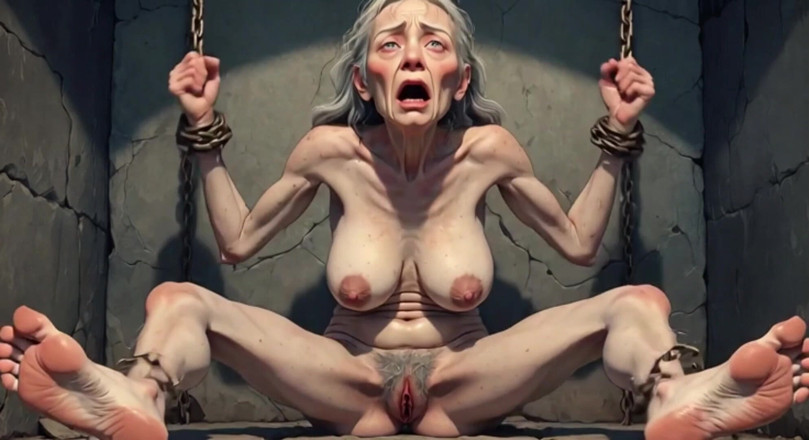Anime Hentai: Granny Dungeon Slave - Hairy Pussy &amp; Begging for Anal Cum
