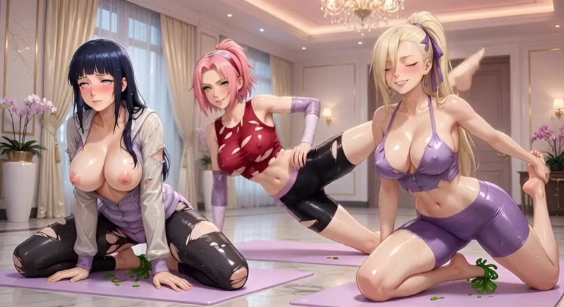 Ianimedia: Naruto meisjes yogales wild sakura, Hinata Ino grote borsten plagen