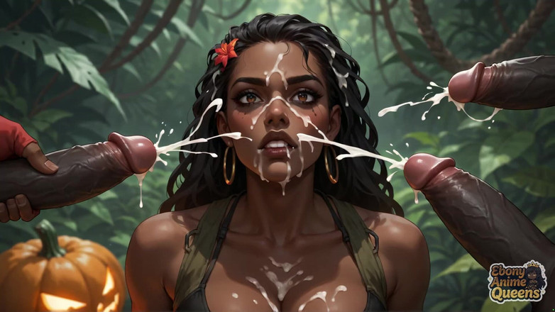 Ebony Anime Queens: Горячая чернокожая богиня поглощает Хэллоуин, тыквы в горячем желании - XXX!