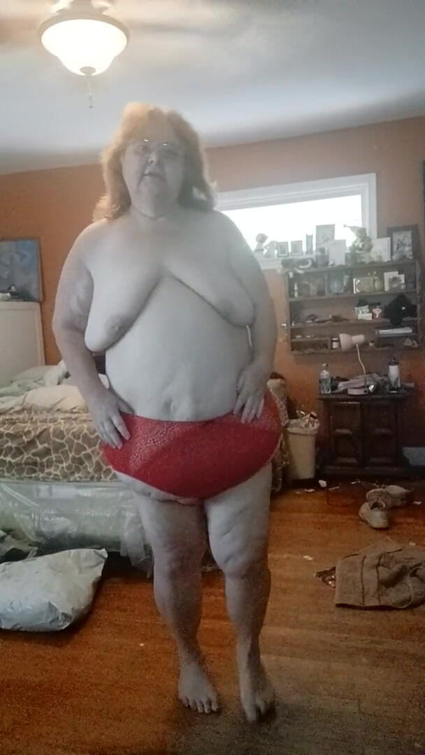 BBW nurse Vicki adventures with friends: Modeling the panties I sell part1 Red lace silky