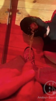 Amateur Boy Pissing in a Glass Held in His Friend's Mouth
