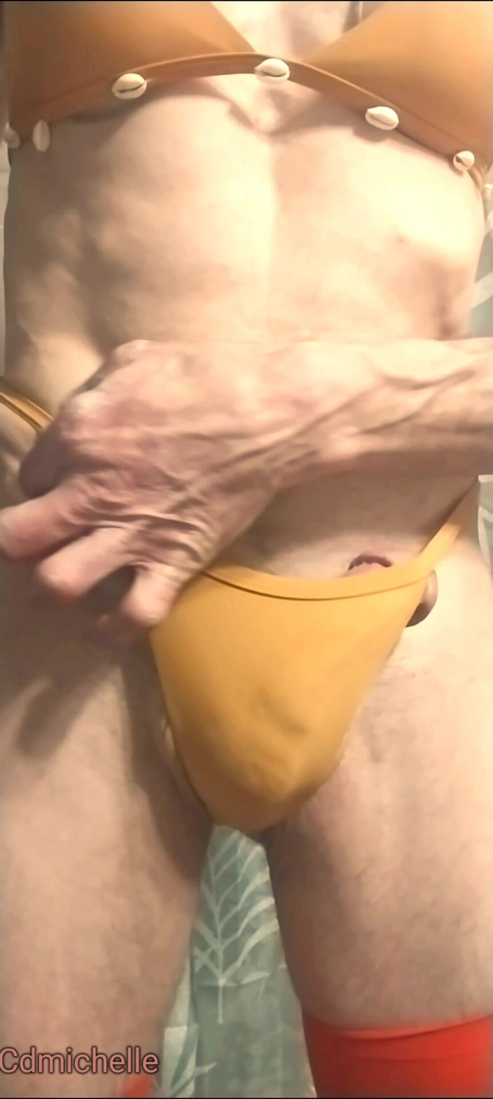 Crossdressers Cd Michelle wearing sexy lingerie: Cdmichelle穿着性感的浅棕色泳衣