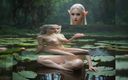 AI Girls: Beautiful Nude Girls in the Waterfall and Ponds
