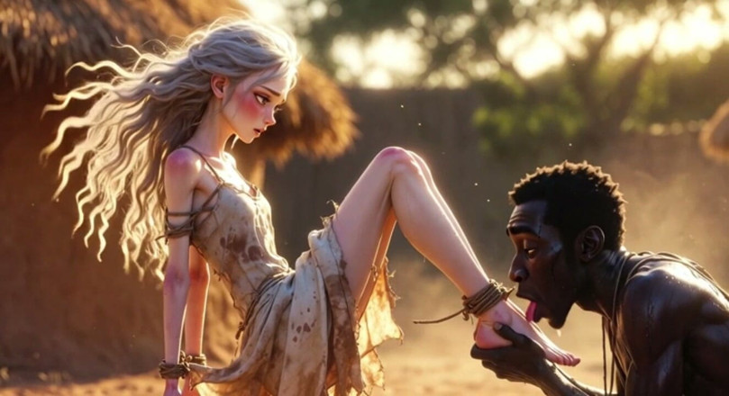 YOUR BEST FANTASY: White Woman in Bondage - African Man Passionate Foot Licking