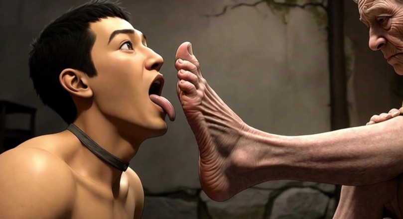 YOUR BEST FANTASY: Male Slave Licking 90 Year Old Granny Wrinkled Feet - Horny Mistress