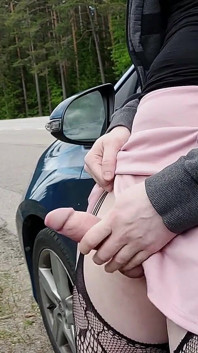 Risky Flashing and Cumshot on My Car Caught