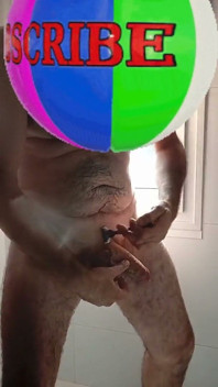 Handsome Mature Chubby with Big Fat Cock Shaving My Cock and Eggs in the Shower in Close-up