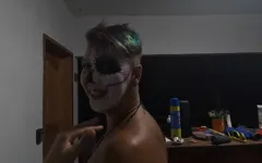 Washing off Halloween Face Paint with Pee & Cum in Mouth