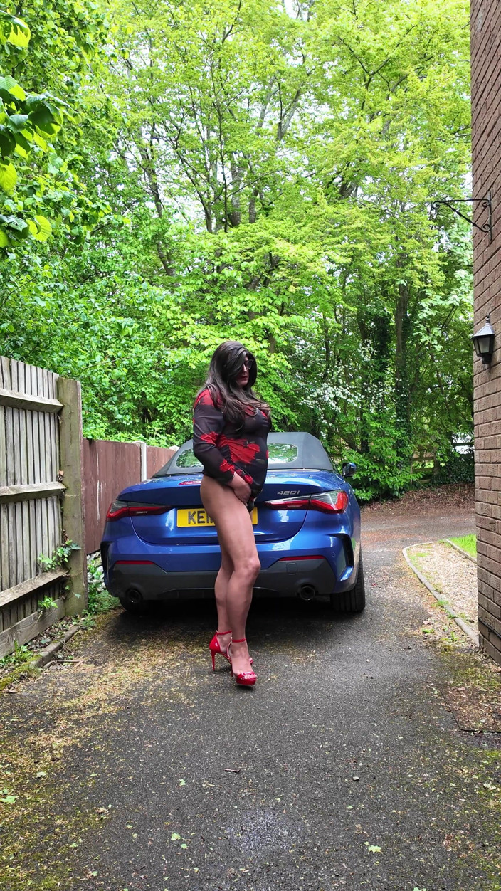 Kellycd2022: Crossdresser Kellycd2022 in Long Black and Red See Thru Dress...