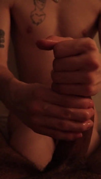 POV Hot Skinny Twink Giving His Bear Stepdaddy Boyfriend Slow Sensitive Handjob with Post Cum Play