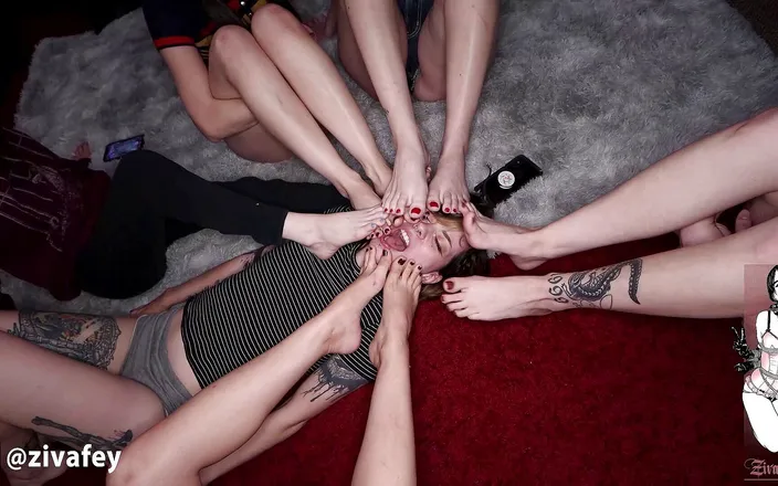 Ziva Fey: Ziva Fey - Ziva And 5 friends sexy group foot fetish display