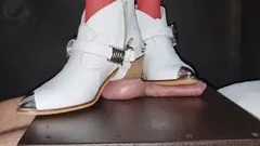 White Boots Ball Crushing and Ball Standing on the Ballcrushing Table